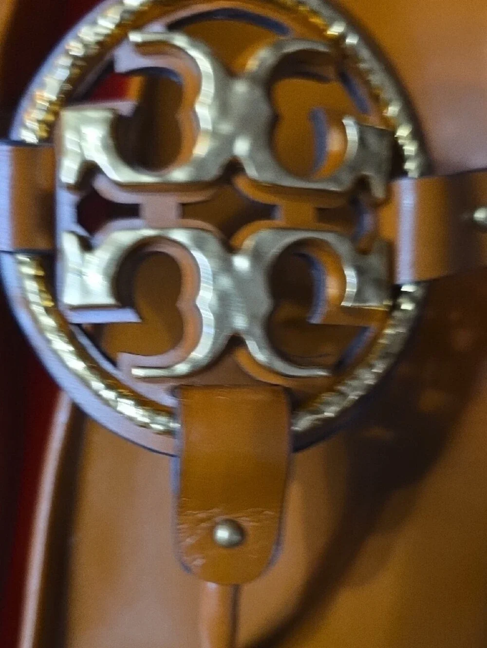 Tory Burch Tan Leather Logo Thong Sandals with Gold Emblem